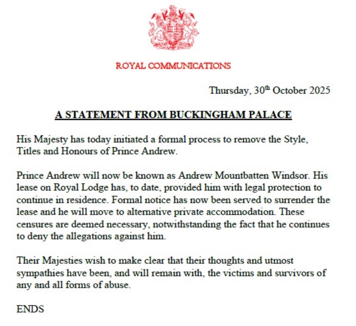 piersmorgan's tweet image. This is one of the most extraordinary statements ever released by the Palace. The King has basically turned his brother into a non-Royal.