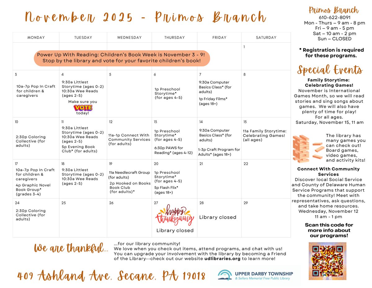 Saying no to No-vem-boring days! Programs for Children and Teen at the Upper Darby Township Libraries. - mailchi.mp/1c9202bd4b7a/1…