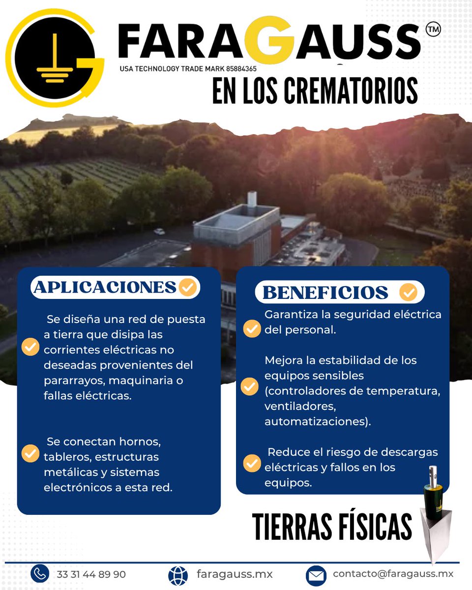 magneticafm's tweet image. La tecnología #Faragauss basada en sistemas de #Pararrayos, #TierrasFísicas y #ProtecciónCatódica puede aplicarse en #Crematorios y hornos de cremación para proteger sus instalaciones eléctricas, electrónicas y estructurales.