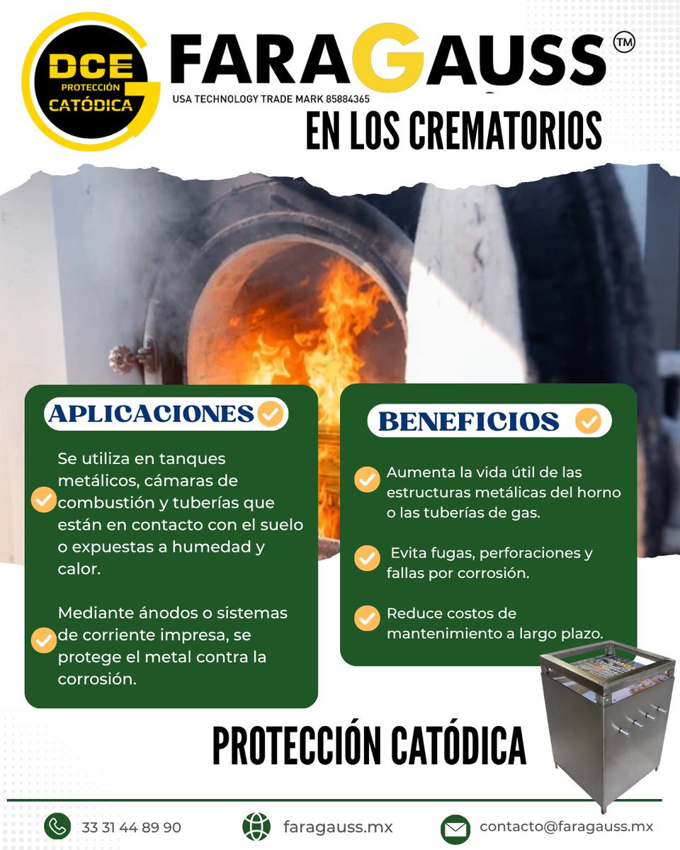 FaragaussMx's tweet image. La tecnología #Faragauss basada en sistemas de #Pararrayos, #TierrasFísicas y #ProtecciónCatódica puede aplicarse en #Crematorios y hornos de cremación para proteger sus instalaciones eléctricas, electrónicas y estructurales.