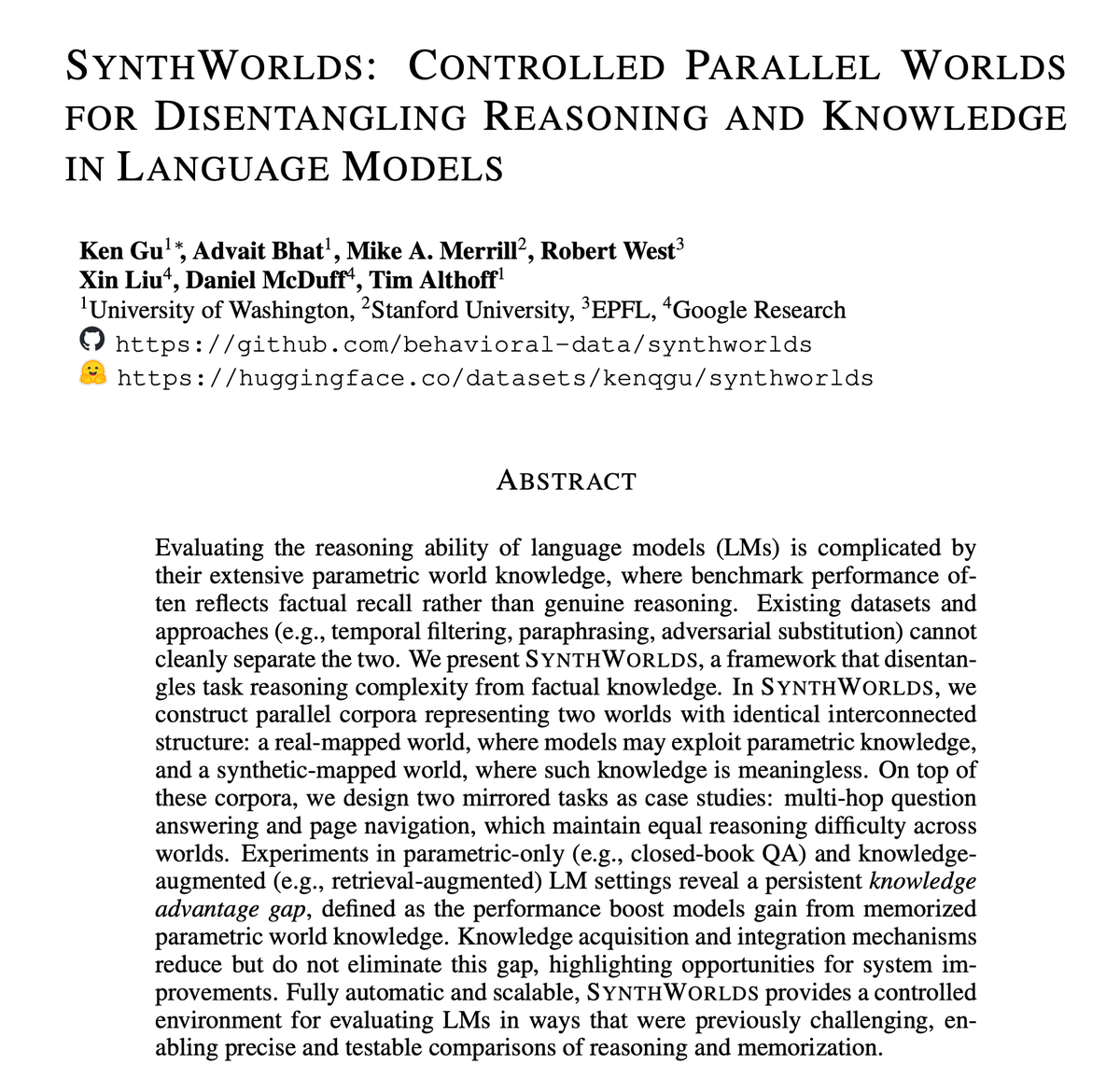 kenqgu's tweet photo. 📃 Paper: https://t.co/ITwP4YdtDG
💻 Eval Code: https://t.co/Wx3bLQxwyi
🤗 Data and Tasks: https://t.co/OE0HHJZfcp

Huge thanks to my co-authors @advaitmb, @Mike_A_Merrill, @cervisiarius, @xliucs, @danmcduff, and @timalthoff 🎉 https://t.co/xXG0FarA1m