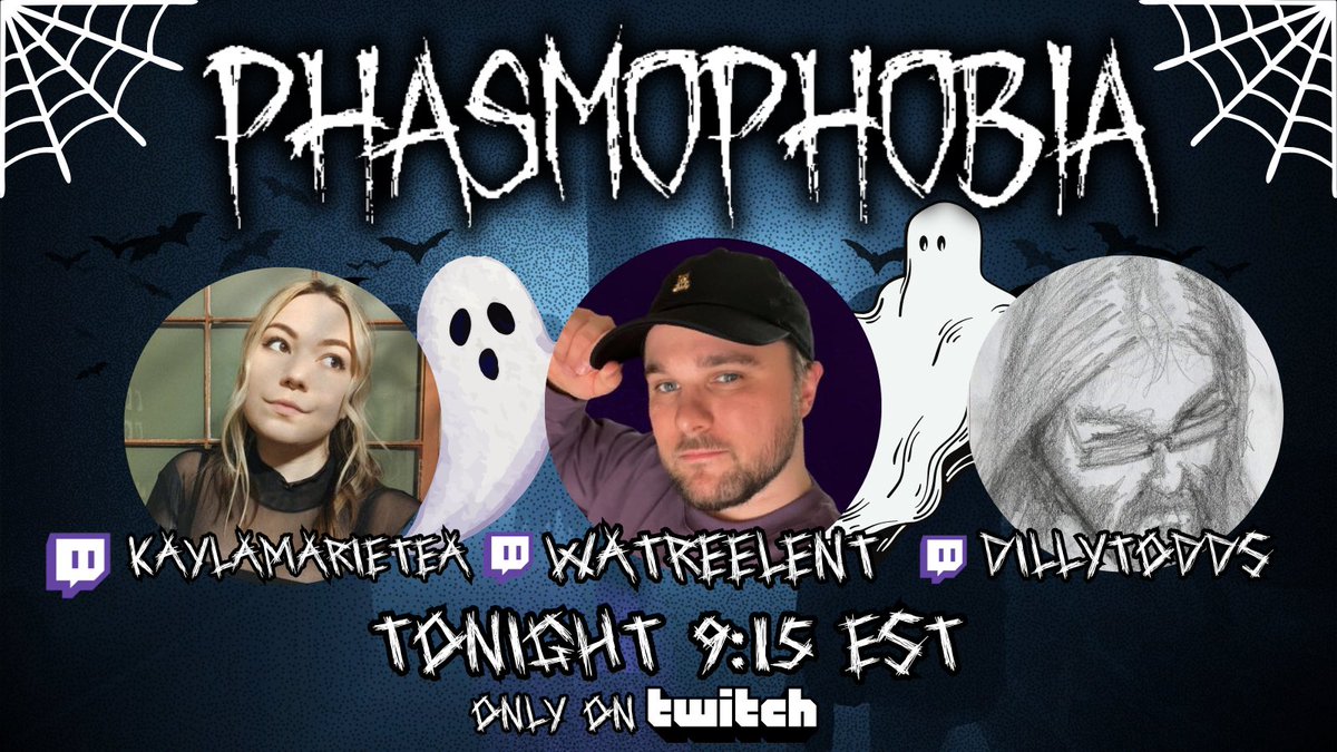 Live tonight! 🔴

It’s our Reeloween finale! Join <a href="/Kayla_Marie_Tea/">KaylaMarieTea</a>, DillyTodds, and I for my first ever stream of #Phasmophobia!

Kayla is the only one who knows how to play this game so expect a very chaotic but spooky ghost hunt!

9:15 EST
twitch.tv/WATReelEnt 🎃