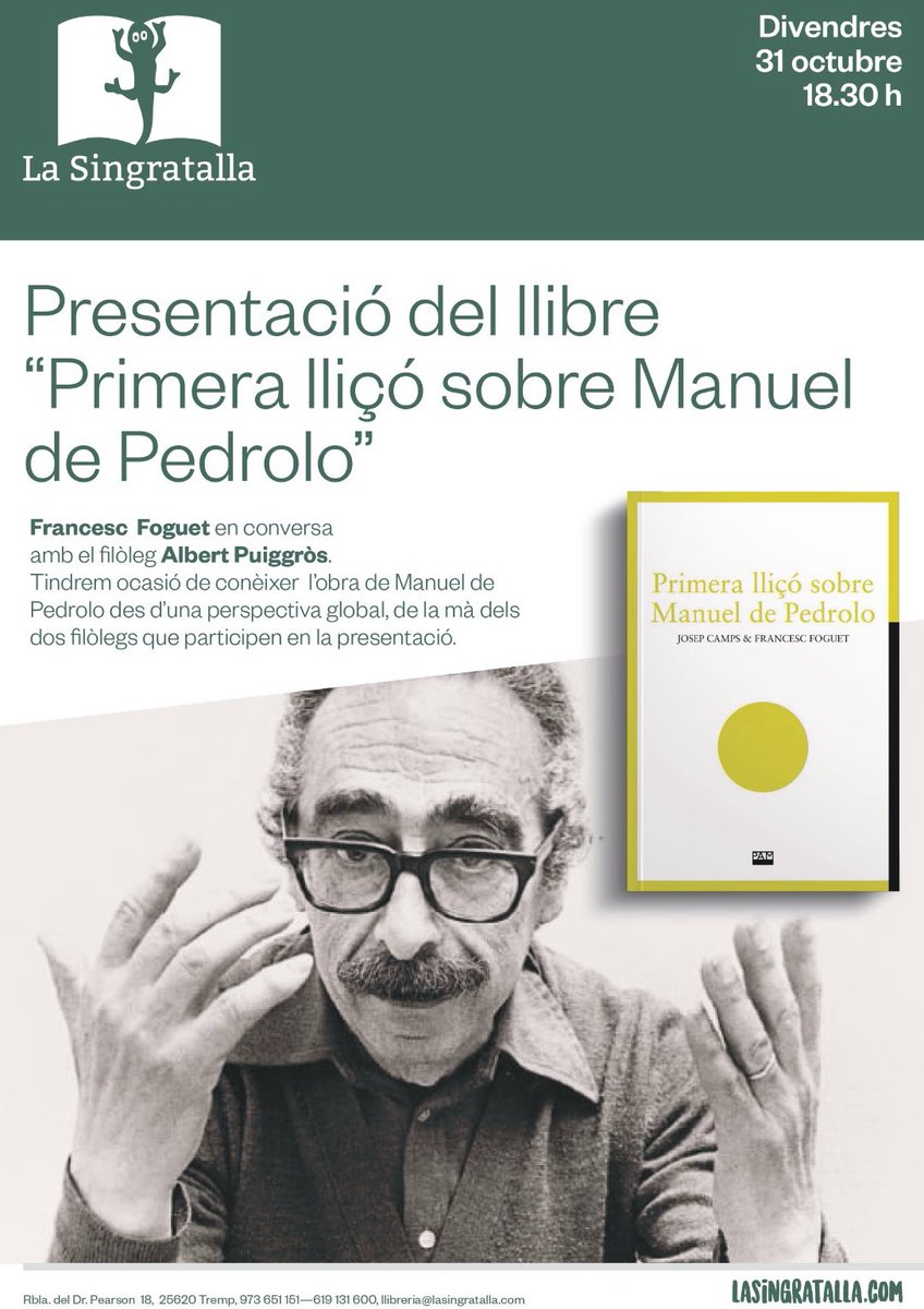 sutratremp's tweet photo. “Convé que la nostra literatura sigui pregonada i defensada des d’on es pugui i com es pugui, i si això contribueix que algú hi entri o l’estimi, o la miri simplement amb simpatia, creurem que la tasca ha estat excel·lent.” 
Manuel de Pedrolo i Molina https://t.co/GncWiwCDSZ