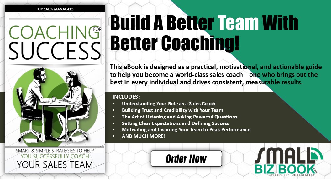 SmallBizBookS1's tweet image. This ebook is  to provide #salesleaders with the #coachingtips needed to #motivate and push their team to meet/exceed performance goals!

Get Your Copy Today!  amazon.com/dp/B0FXT3XT6P