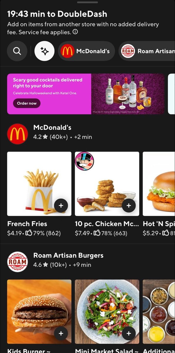 La mise à jour de DoorDash m'oblige à parcourir deux pages entières de glaces, bières, McDonald's et cocktails (!?) pour