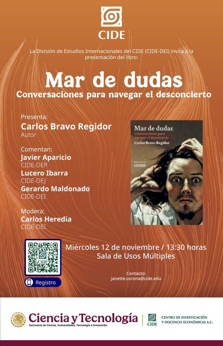 📆 Próximas presentaciones de "Mar de Dudas":

🤠 2 de noviembre, 16 h, en la Feria del libro de Chihuahua <a href="/cultura_chihmx/">Secretaría de Cultura de Chihuahua</a>

📗 5 de noviembre, 19 h, en <a href="/LibreriasGandhi/">Librerías Gandhi</a> de MAQuevedo
 
🧑‍🎓 6 de noviembre, 18 h, en el <a href="/elcolmex/">El Colegio de México</a>

🤓 12 de noviembre, 13:30 h, en el <a href="/CIDE_MX/">CIDE</a>