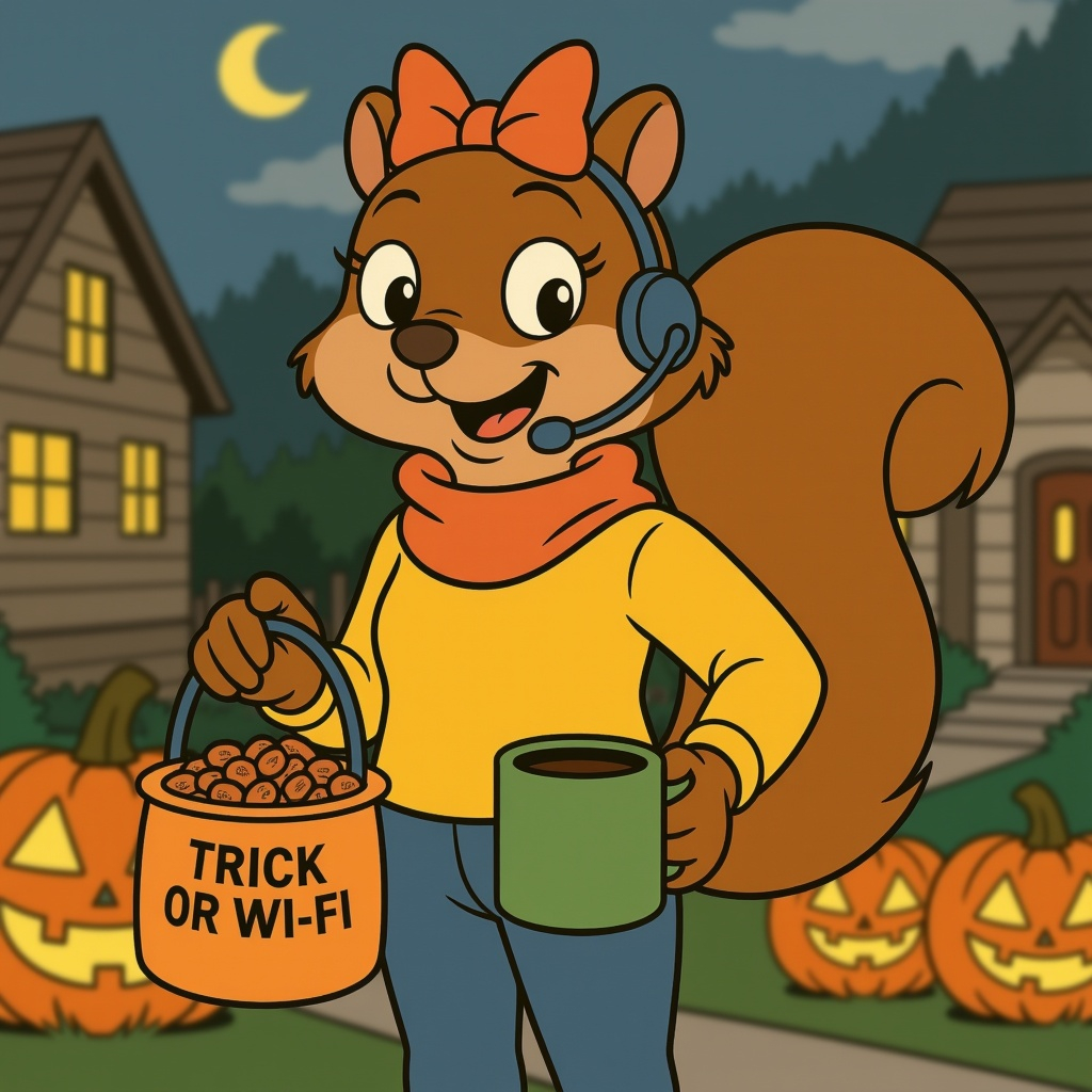 ConiferInternet's tweet image. 👻 Penny’s ready for trick-or-treat.
She’s handing out Wi-Fi passwords instead of candy again.
Classic Penny move.
#PennyApproved #ConiferCrew #Halloween