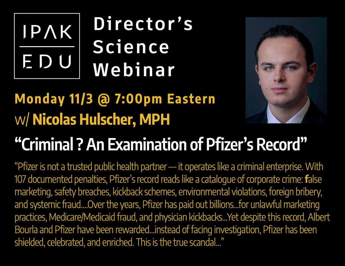 Join us on Mon 11/3 when Nic Hulscher returns to the webinar to analyze Pfizer’s record.

entwine.substack.com/p/nic-hulscher…
