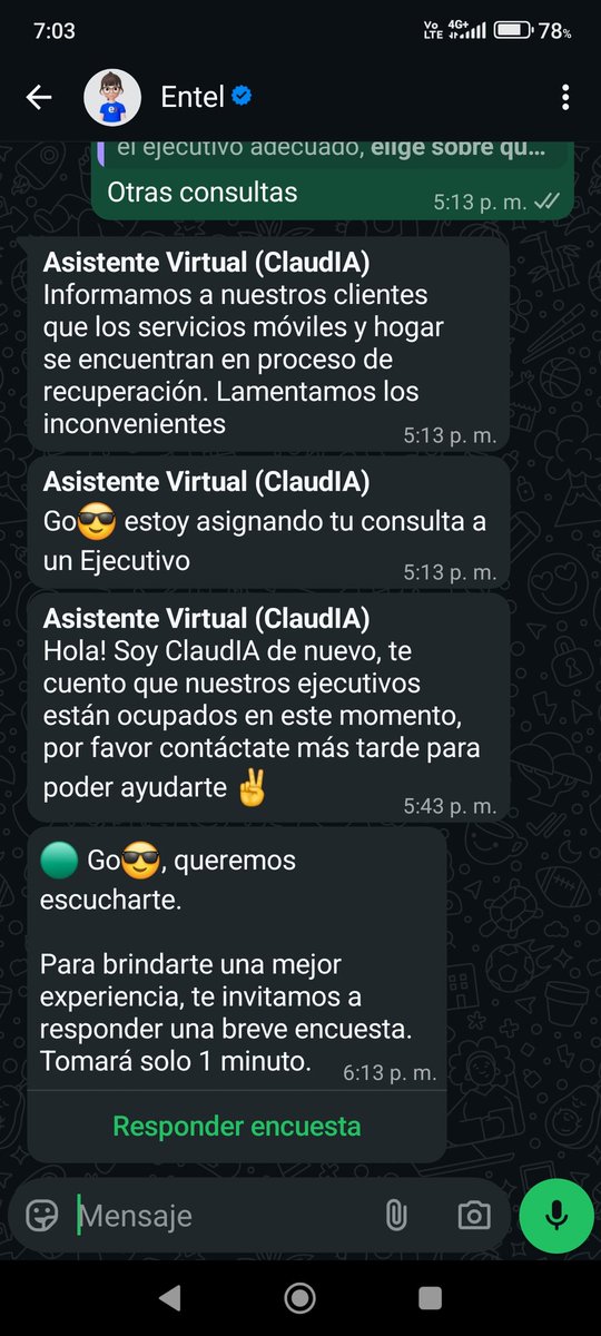 goburgos's tweet photo. @entel @entel_ayuda @subtel_chile @SERNAC  aún no se puede dejar reclamo por estar parte de la mañana y tarde sin servicio de internet celular.. https://t.co/iXzyyEsGKd