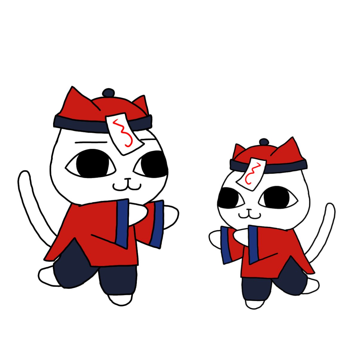 #ねこぢる　#nekojiru　#catsoup
ハッピーハロウィン🎃
キョンシーにゃーこ＆キョンシーにゃっ太