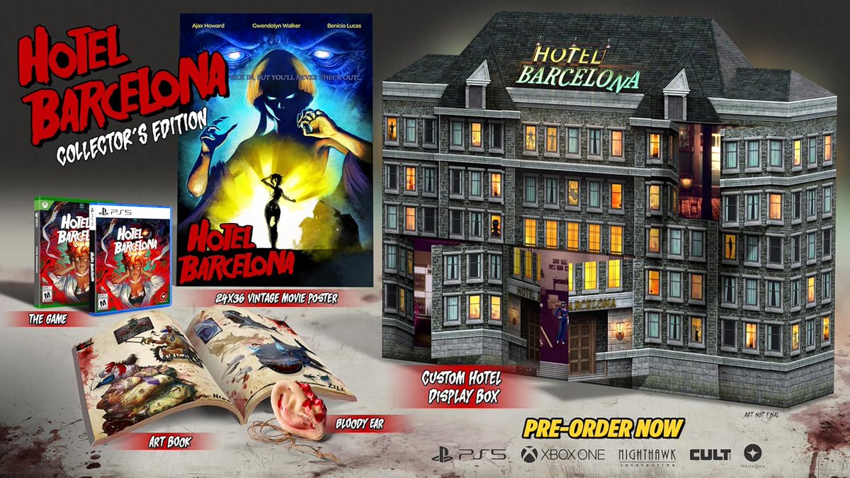 CollectorsEdUK's tweet photo. Hotel Barcelona Collector’s Edition slashes onto PS5 & Xbox Series X on Apr 17, 2026: https://t.co/BTL34o3kSu
#SUDA51 #SWERY #HotelBarcelona #PlayStation #Xbox https://t.co/OnRqUkKwuf