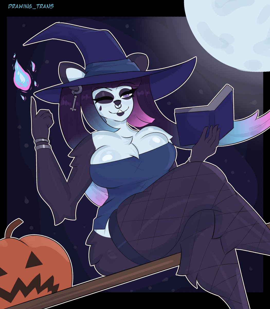 Yearnwolf's tweet image. spooky witch panda 

comm I did for an angel (not a literal angel!)