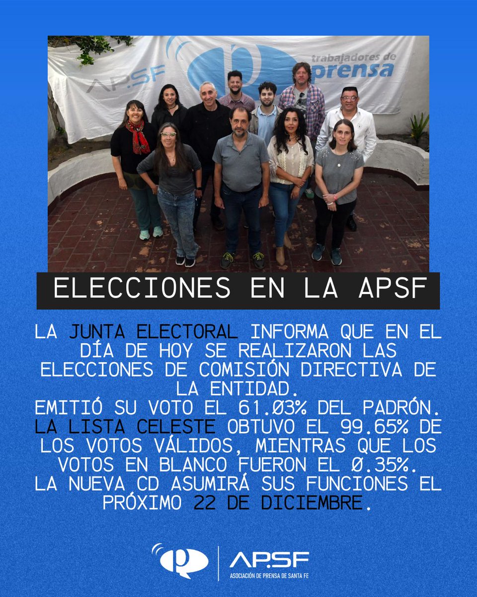 🗳️La Lista Celeste gana las elecciones en la APSF
Leé toda la información 🔗apsf.org.ar/la-lista-celes…