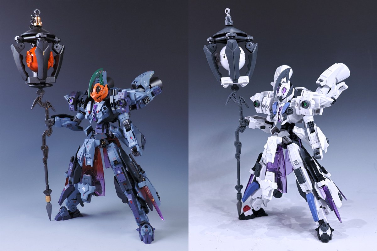 塗装ビフォーアフター
ハロウィン感はなくなりますがスグミッションズでも行けるんじゃなかろうかという配色の塗装前…
極力レヴィニクスっぽさを残しつつもカスタム機感を出したかったのと、頭部は曲線的・身体は直線的にすることで色だけでなくフォルムでもメリハリが出るように意識しました。