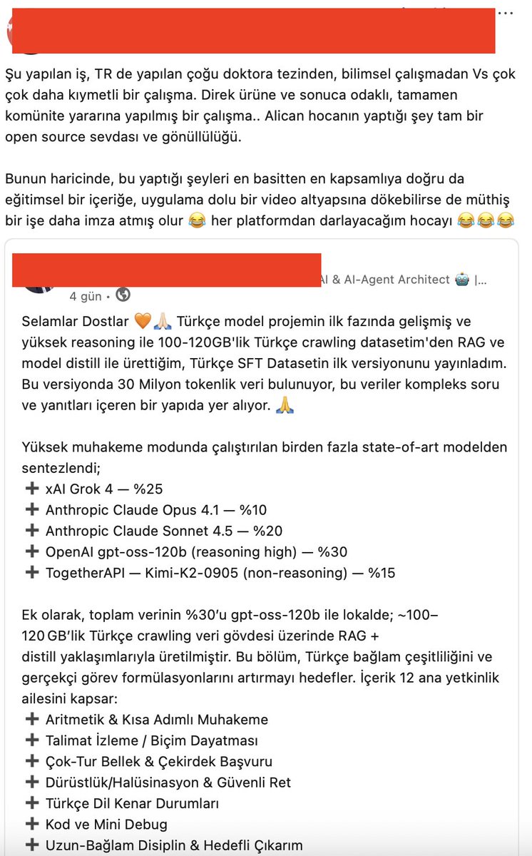 dilemmasec's tweet image. Yani şu yorumu yapanın bir akademisyen olması gerçekten üzücü, arkadaş birde ai researcher yazmış.Mühendislik becerisine aldanıp akademisyen kaftanıyla bu çalışmayı onaylarsan sentetik veriyle üretilen Türkçe&apos;yi ai&apos;da anglo semantik kalıba hapsedersin. sonra niye semantic drift..