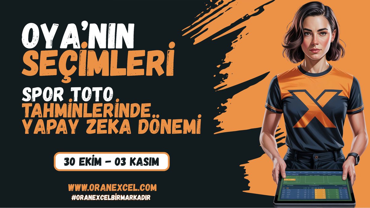 oranexcel's tweet image. Oya ile tanışmış mıydınız?

31 Ekim – 3 Kasım Spor Toto maçlarını yorumlayan yapay zeka OYA artık sahnede. 🤖⚽

#OranExcel #YapayZekaOya