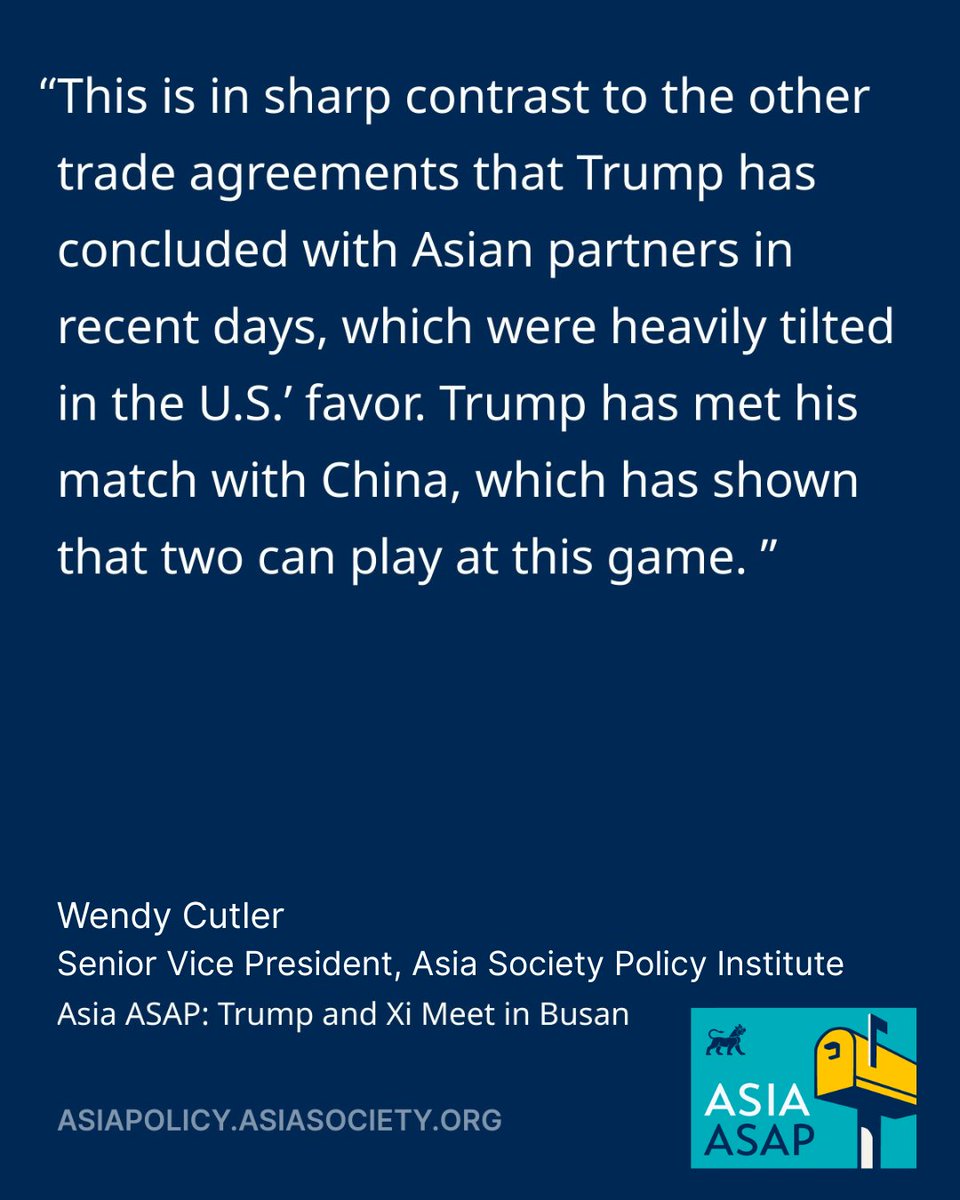 AsiaPolicy's tweet image. We've launched #AsiaASAP on #Substack! 📭 Subscribe for rapid reactions on breaking news events from ASPI's experts. In this first edition, @wendyscutler, @rorrydaniels, and @neilthomas123 analyze the Trump-Xi meeting in Busan 🇨🇳🇺🇸