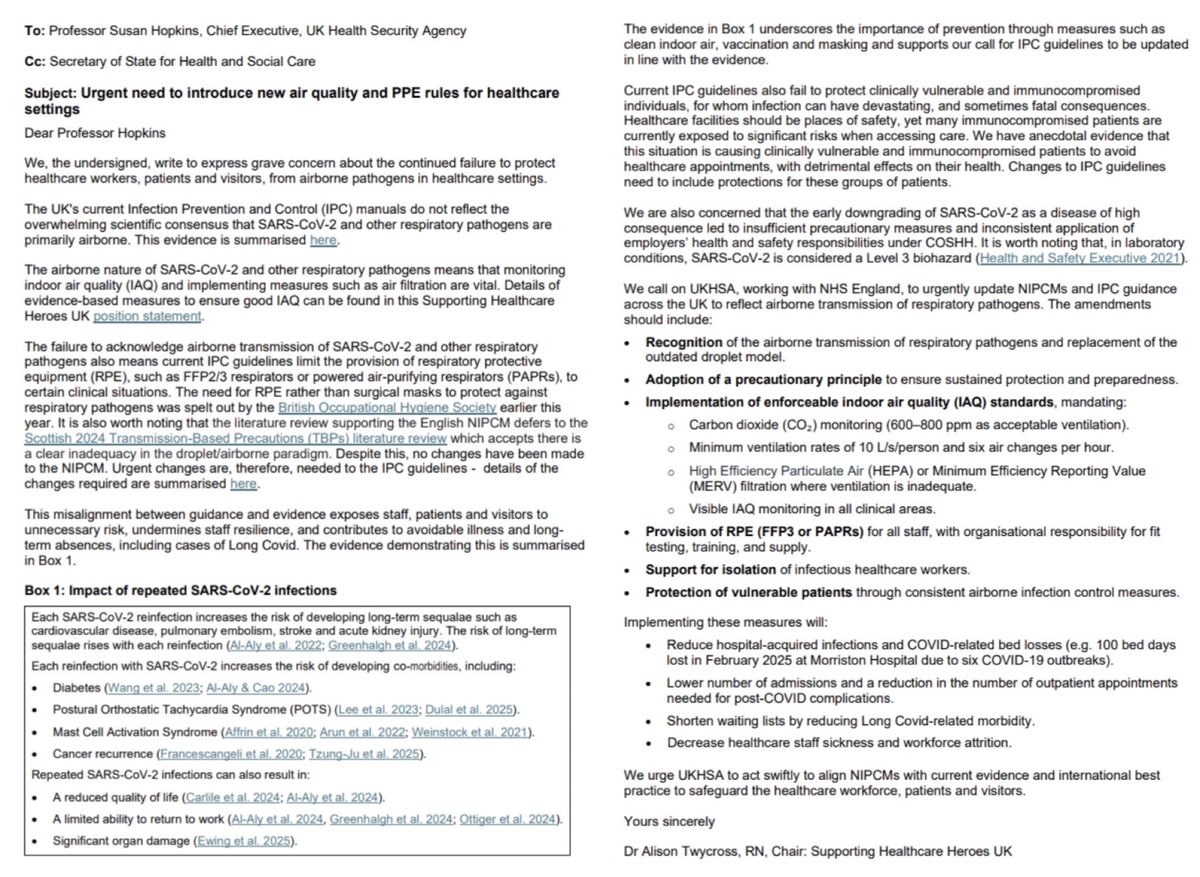 📣 INVITATION FOR ORGANISATIONS TO SIGN OPEN LETTER TO UKHSA 

Letter calls for IPC guidelines in healthcare to be updated to reflect the overwhelming scientific consensus that SARS-CoV-2 is primarily airborne.

To sign on behalf of your org, click here: 
forms.office.com/pages/response…
