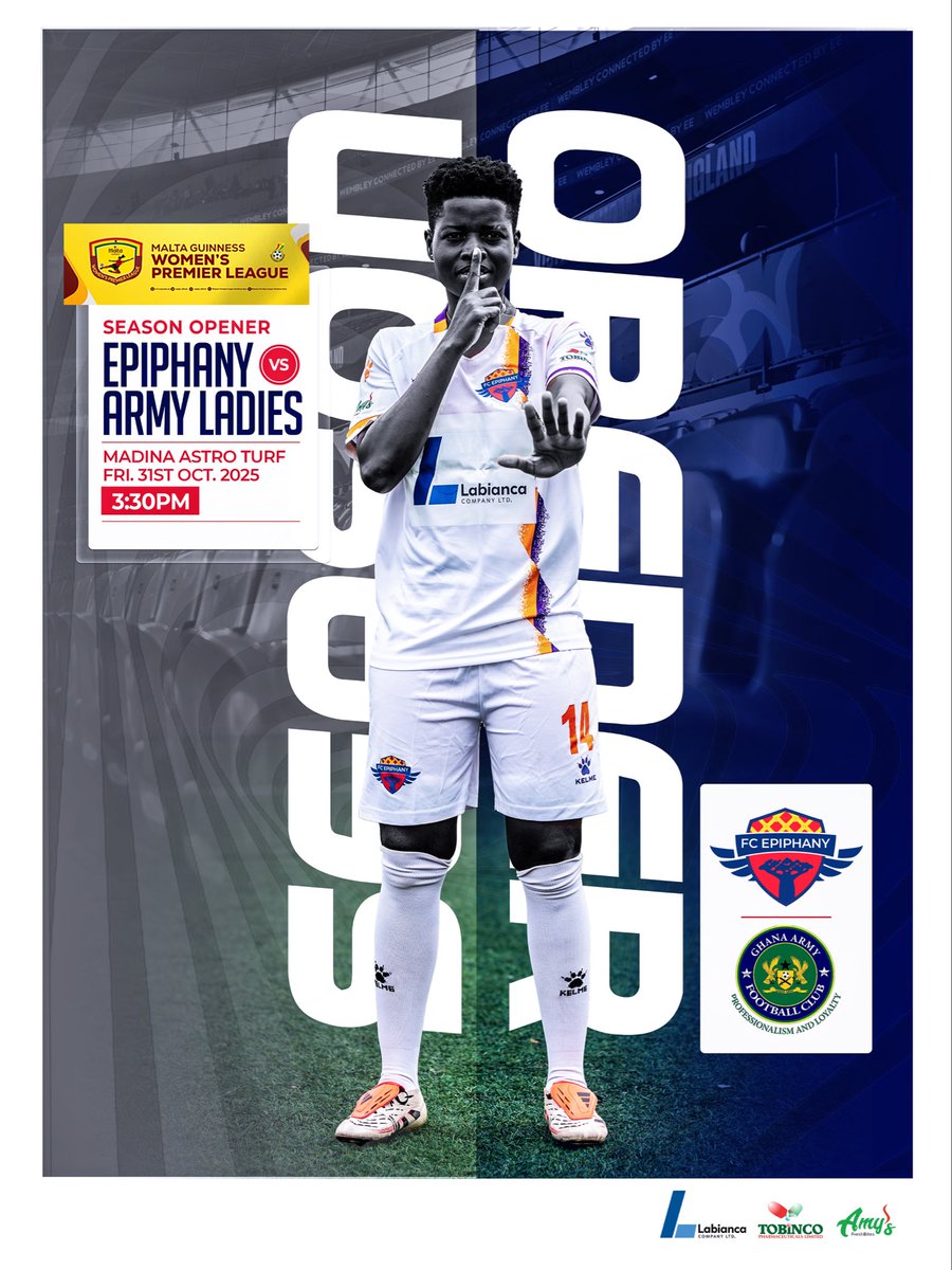 FC_Epiphany's tweet photo. Our 2025/26 journey begins at home with a big matchup against @GhArmyLadiesFc  

Certainly another win on the cards 🃏 for us.

#WPLwk1 #MaltaGuinnessWPL #EpiphanyWarriors #TimeToHaunt https://t.co/VXNqiYvjEe