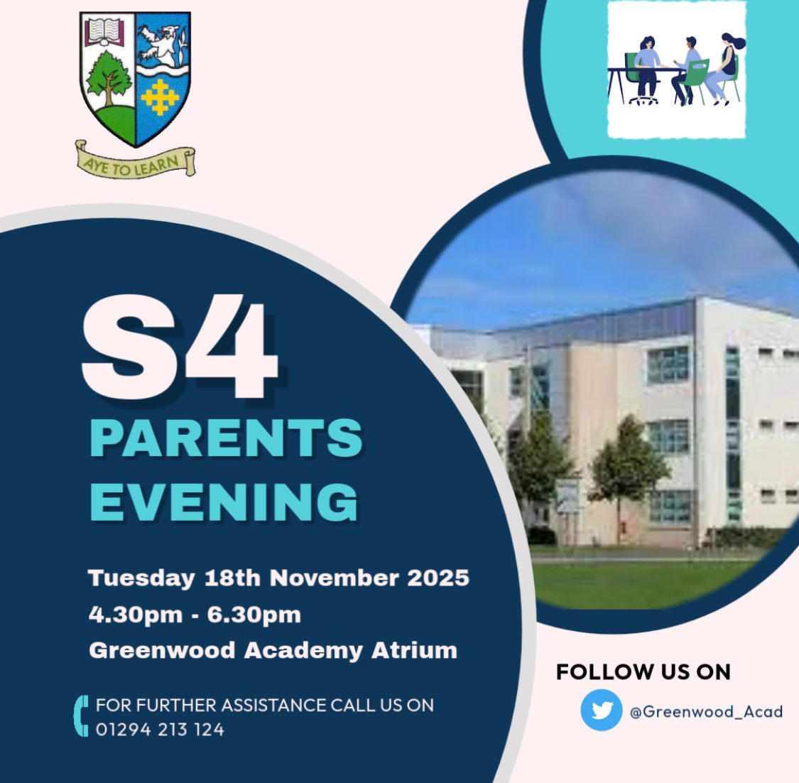 Greenwood_Acad's tweet image. We look forward to welcoming S4 Parents &amp;amp; Carers to discuss progress in learning. Appointment sheets will be issued to pupils to arrange times with staff. #nextstepsinlearning