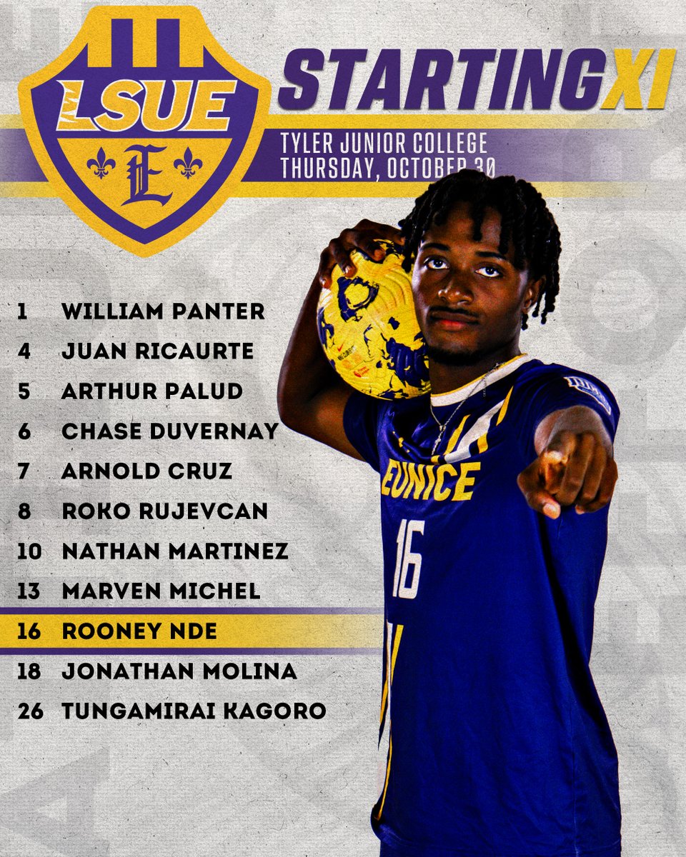 Ready to GEAUX! LSUE invades East Texas for the Bengals' playoff opener against Tyler JC.  The Bengals and No. 1 Apache get underway at the top of the hour, here's our Starting XI.  Watch on TJC's YouTube

#GeauxBengals 
#EarnYourStripes 

Stream Link: youtube.com/@TJCApacheAthl…