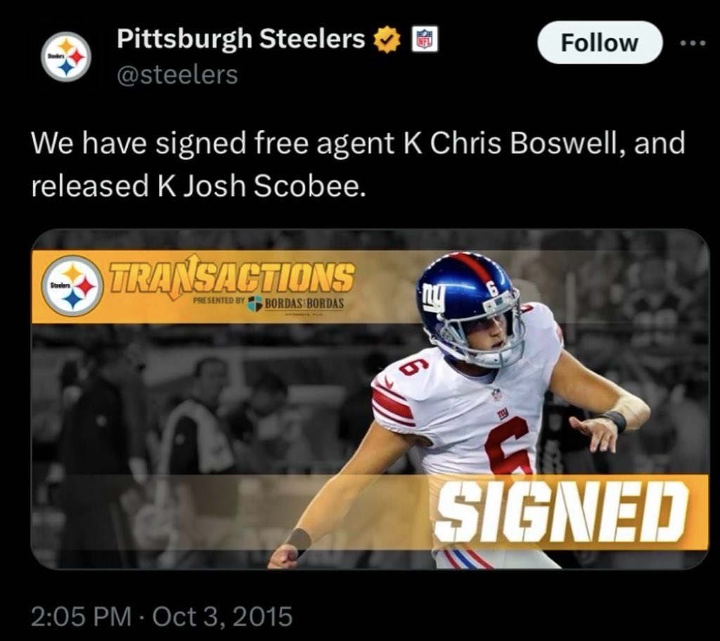 matthewluciow92's tweet image. For over 10 years Chris Boswell has been a Pittsburgh Steelers

#steelers