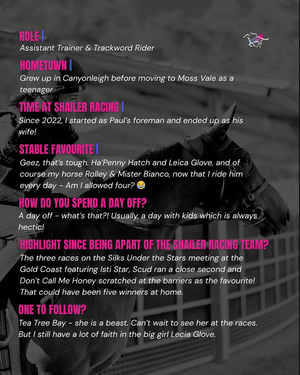 Meet Shel Shailer - Assistant Trainer, Trackwork Rider and a driving force behind the scenes here at Shailer Racing 🌟

From early mornings at the track to keeping the team running smoothly, Shel plays a massive role in every success her at Shailer Racing 💪🏼