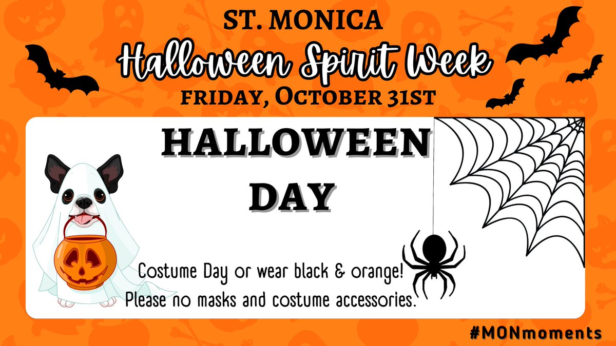 👻 Boo! Halloween is tomorrow! We can’t wait to see our Bulldogs in costumes or showing off their orange &amp; black spirit. Let’s make it a fang-tastic day! 🖤🧡🎃 #MONmoments