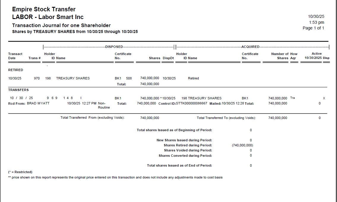 Brad_Wyatt92's tweet photo. 740M share retirement, DONE. ✅

📄 Verified. Documented. Confirmed. 

🔁 More retirements and Preferred H conversions are next. 🚀

#LTNC $LTNC #KulturaBrands https://t.co/pArOc7yksi