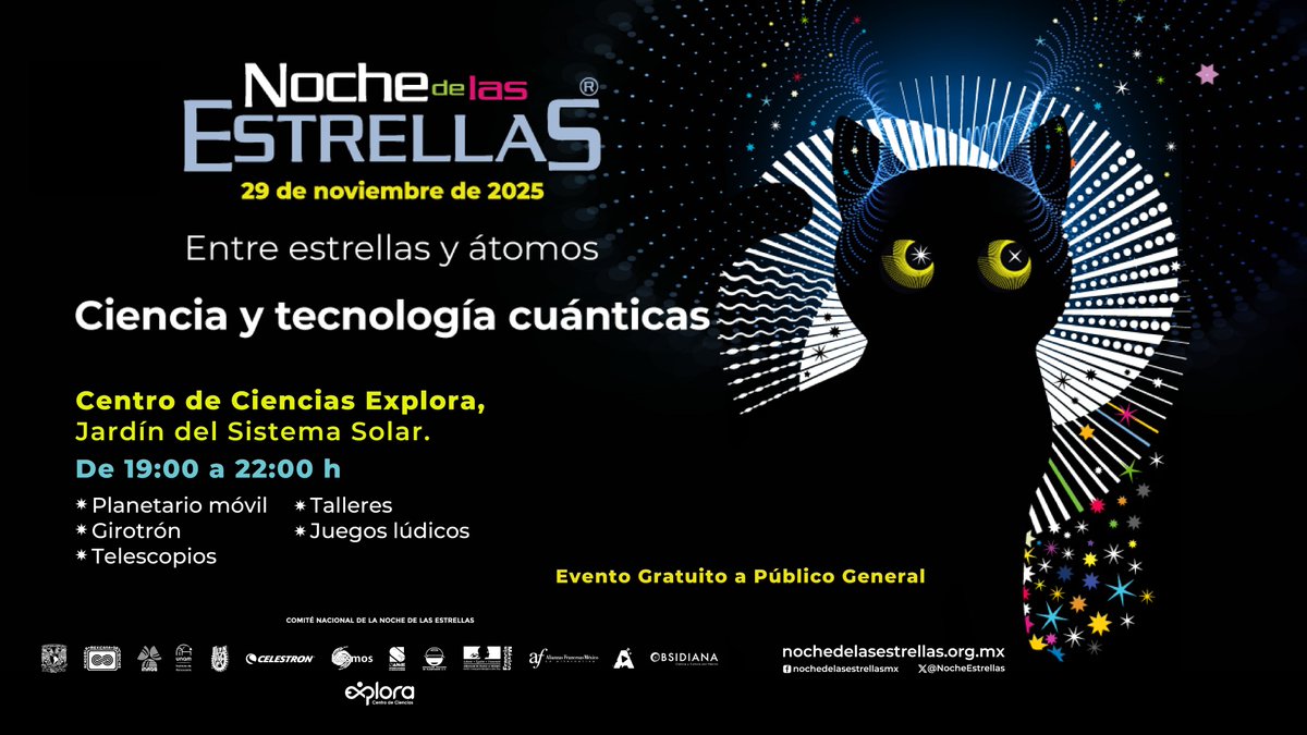 ExploraLeon's tweet image. ¡La noche más brillante del año regresa a Explora! 
Acompáñanos este 29 de noviembre en el Jardín del Sistema Solar y disfruta en familia el fascinante mundo de la ciencia en #Explora.
De 19:00 a 22:00 h | Evento gratuito para todo el público 
#NocheDeLasEstrellas