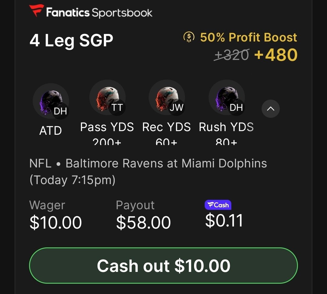 KramerKCBets's tweet photo. Thursday Night Football 
Longshot SGP
Using Fanatics 50% Parlay boost token

-Tua Tagovailoa 200+ Pass Yards
-Derrick Henry 80+ Rush Yards
-Jaylen Waddle 60+ Rec Yards
-King Henry ATTD https://t.co/cHrQRE05Tp