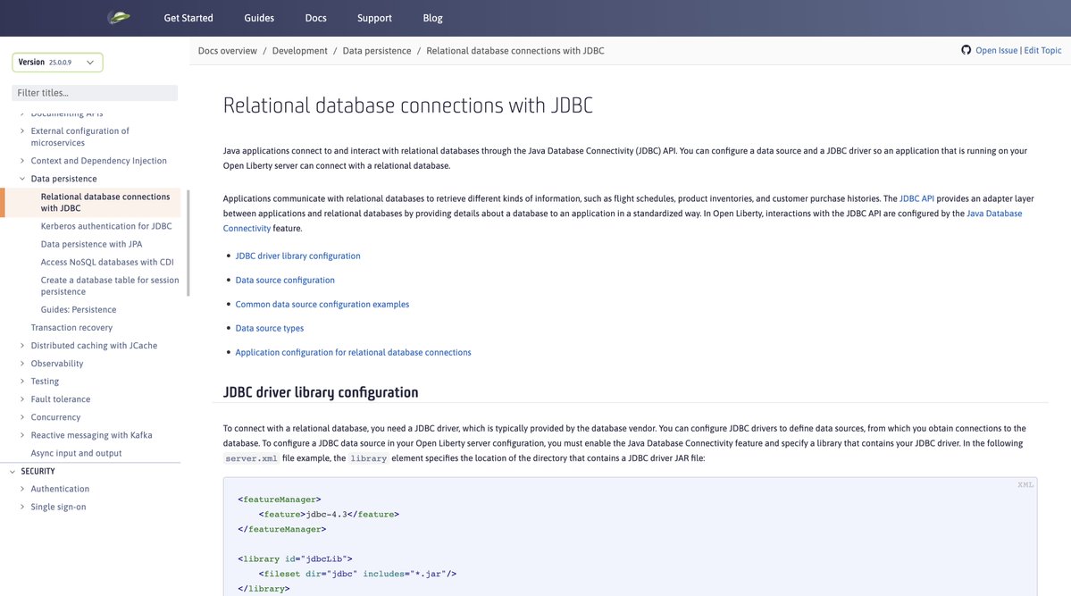 OpenLibertyIO's tweet image. 🔗 Connect your #Java apps to relational #databases with #JDBC in #OpenLiberty
Learn how to configure JDBC data sources and enable connection pooling for better performance.
📄 Read the doc: ibm.co/6010BJYOo