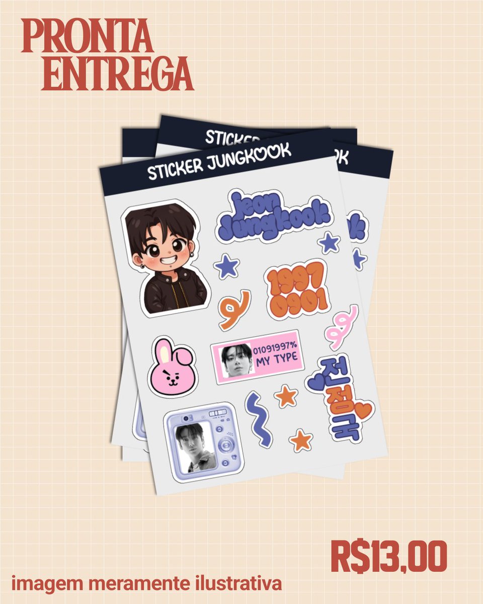 IceDesigner's tweet image. • PRONTA ENTREGA/CARTELA DE ADESIVO A5 JUNGKOOK 

• R$13,00
• APENAS O DESIGN 
• PAGAMENTO VIA PIX 💵
• GOSTO? CHAMA NA DM 💌