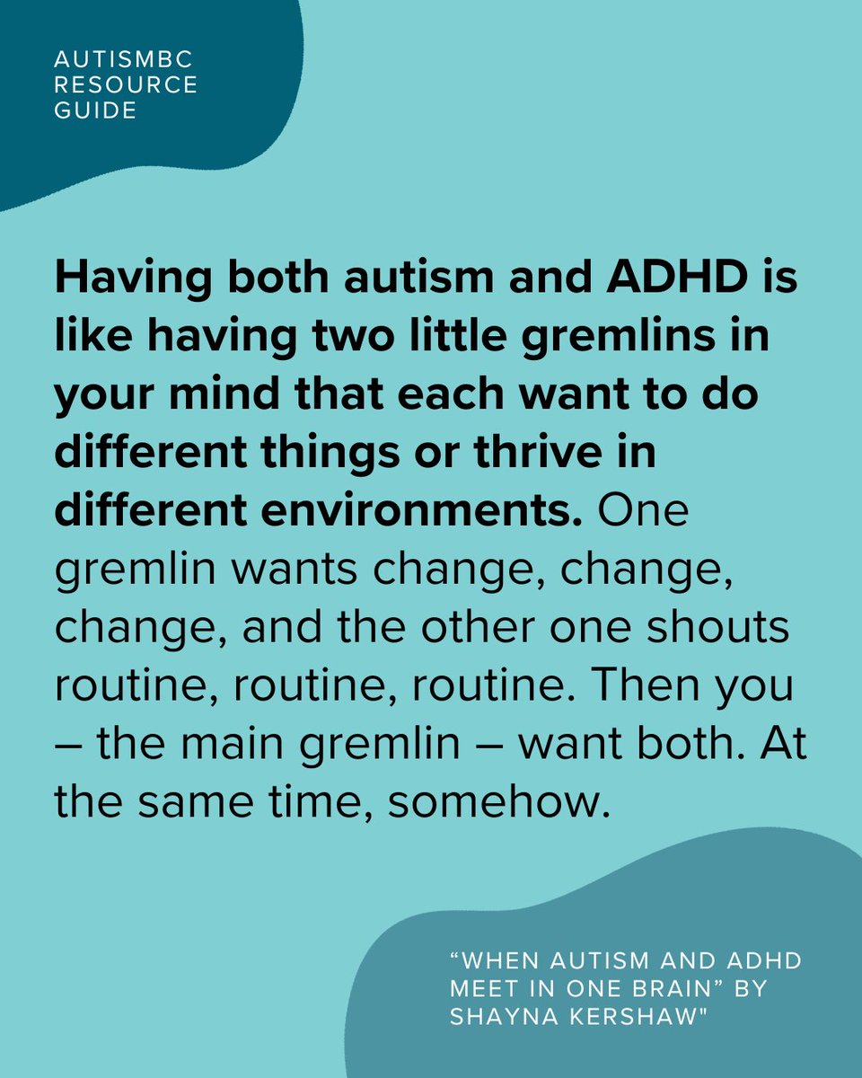 People who are both autistic and ADHD (or AuDHD as it’s casually known) can face different challenges than those of us with just one or the other. AuDHD is its own unique neurotype that can often be contradictory.
 
Read our new blog: autismbc.ca/blog/when-auti…

#ADHDawarenessmonth
