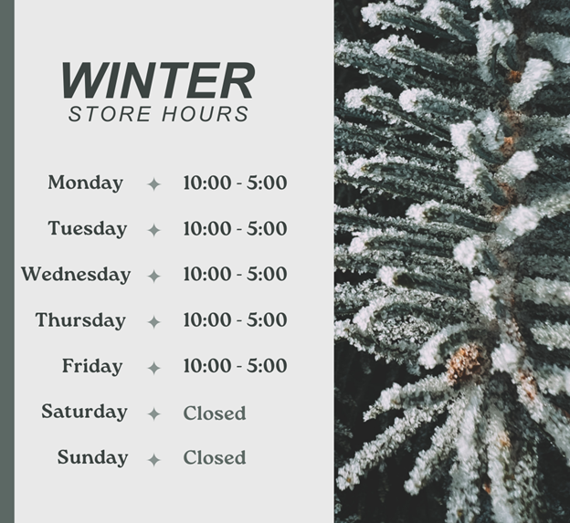 Winter hours for the Bally &amp; Sinking Spring retail stores are starting on November 3rd. ❄️