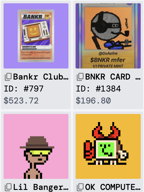 0xAefre's tweet photo. @Tma_420 a couple @lilbangersnft &amp; #OKCOMPUTERS + a @bankrbot nft https://t.co/qZVRZlrafn