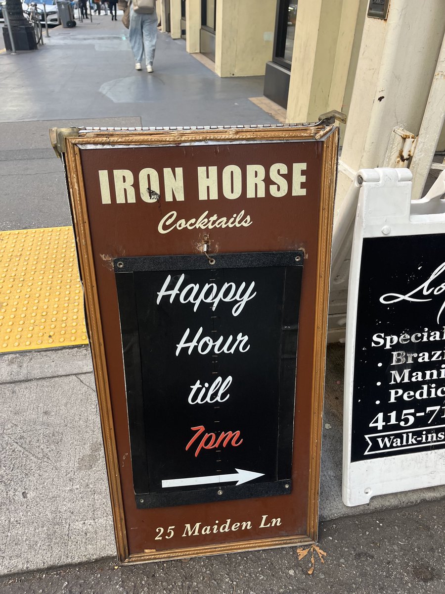 The benefits of walking: compelling sandwich signs! Walked an hour to a meeting tonight and I kept thinking, “oh I need to go here, and here…