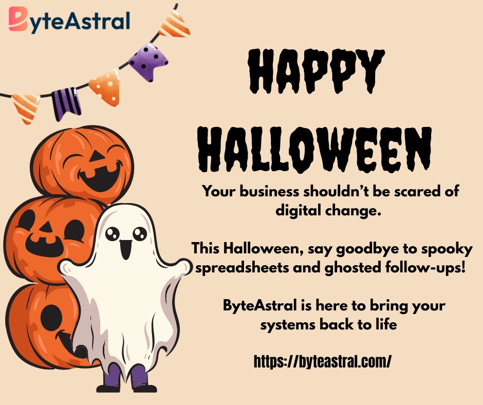 byteastral_tech's tweet image. 🎃 This Halloween, don’t let your business get haunted by outdated systems!

At ByteAstral, we turn spooky spreadsheets into smart automation and bring your digital workflows back to life. 

💻 Embrace innovation. Eliminate the fright.

👉 byteastral.com
#HappyHalloween