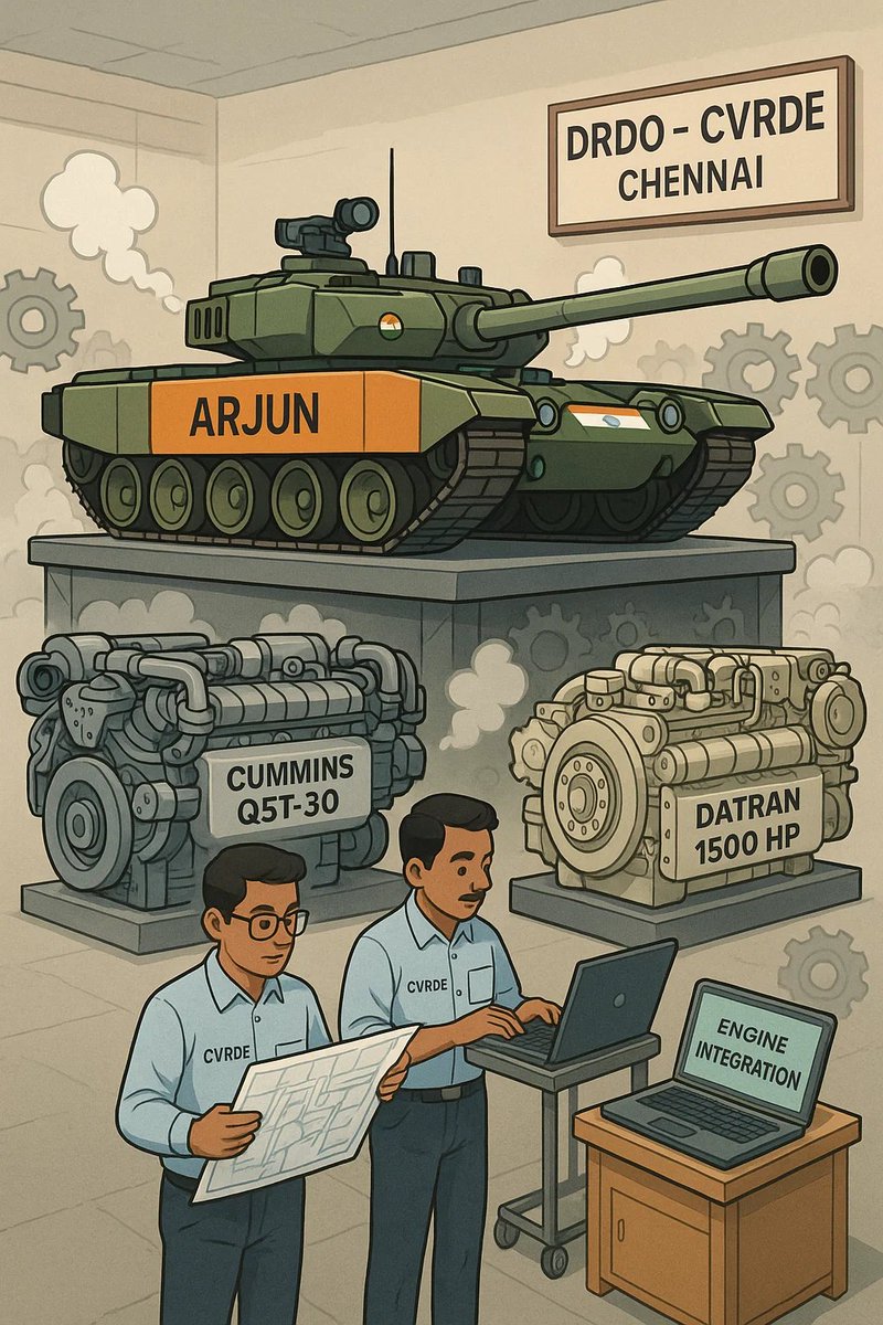 HavSamuel's tweet image. 🇮🇳 CVRDE re-evaluates the Cummins QST-30 engine as an interim fix for the Arjun MBT fleet amid MTU shortages. Indigenous DATRAN 1500 HP remains the long-term goal. #ArjunTank #DRDO #MakeInIndia indiandefensenews.in/2025/10/cvrde-…
