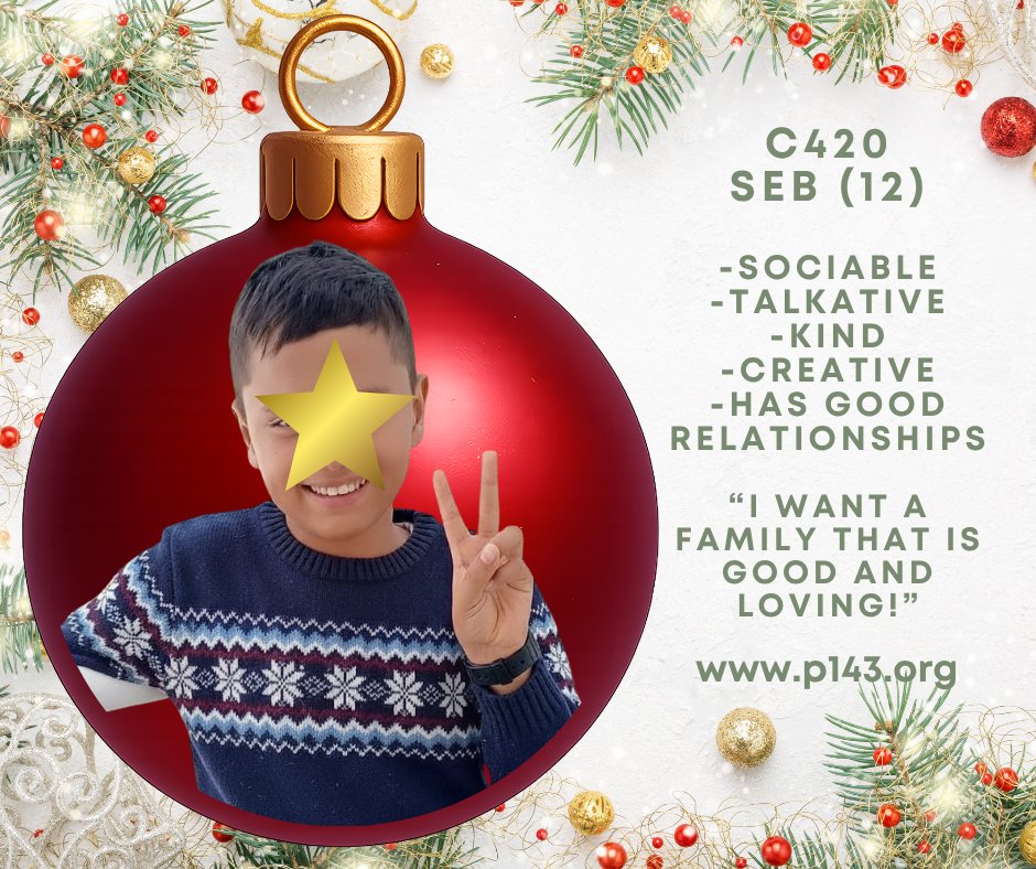 P143Org's tweet image. SEB is waiting for the love of a forever family!

SEB (12) is a sociable and talkative boy who loves connecting with others!

To learn more about SEB, please register here to view the Photolisting: p143.org/pre-registrati…