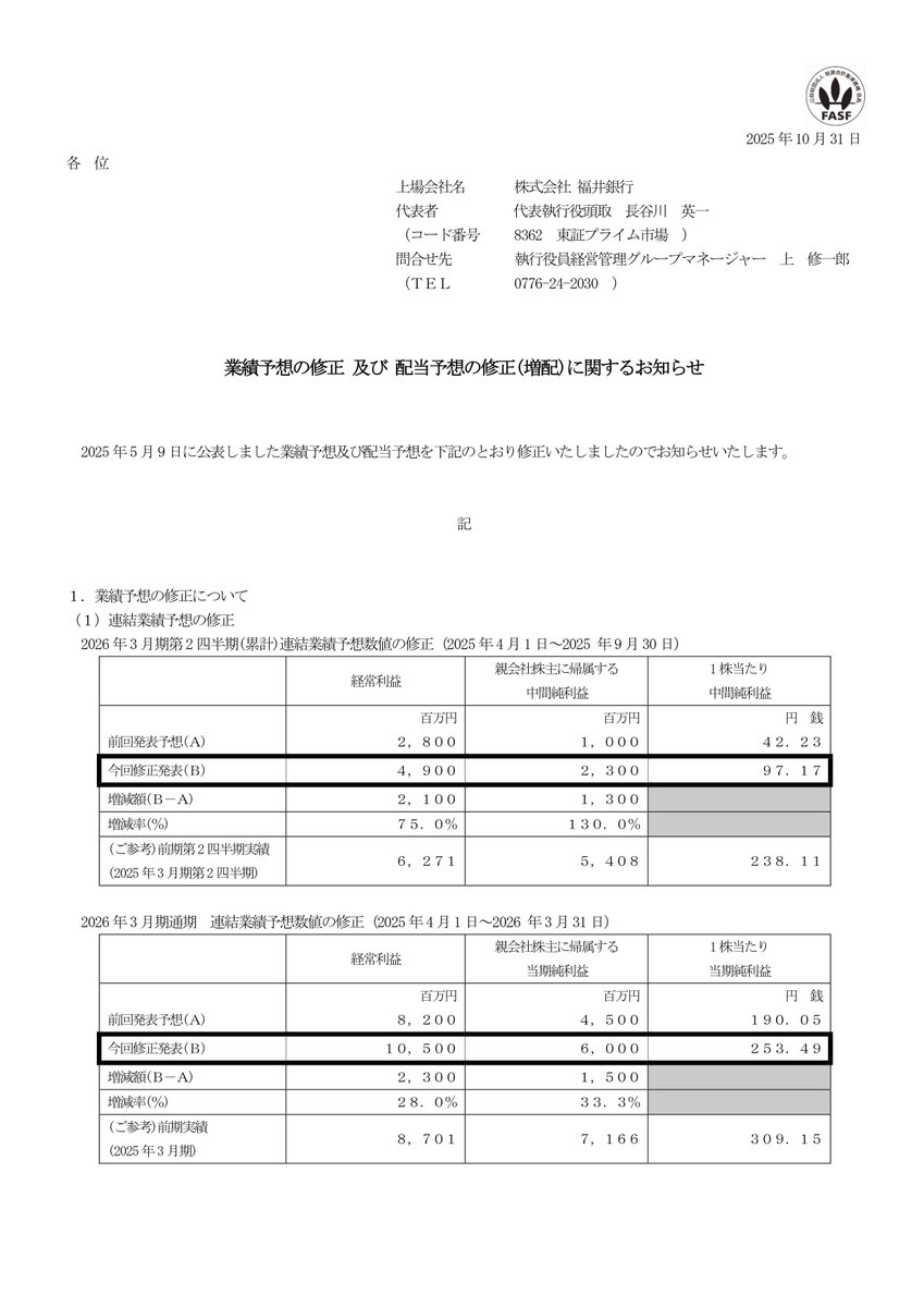 福井様、コメント分 速報】適時開示 on X