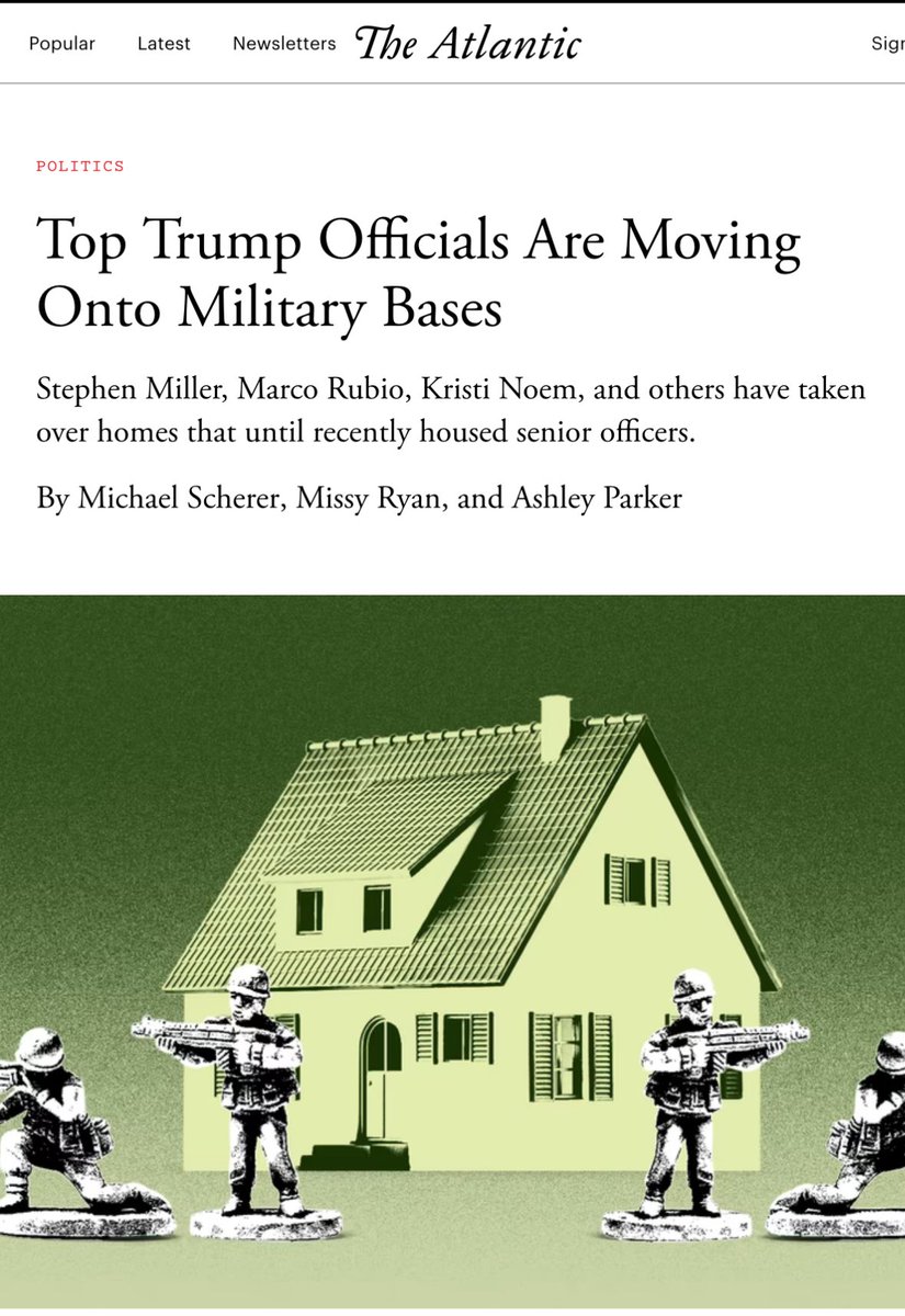 WHO CAN BLAME THEM ! Stephen Miller, Kristi Noem, and Marco Rubio are among a half dozen Trump officials who live on military bases for their own personal safety.
archive.is/POCZz