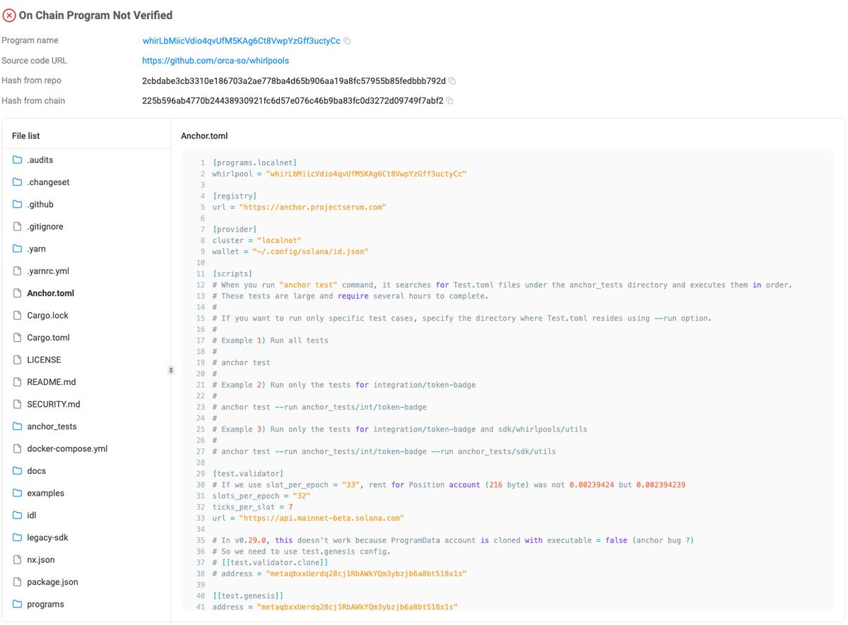 hoanghalc_sol's tweet image. That’s not true. On Solscan we do show github repo/source code of programs that submitted even for not verified programs. You can check it on Orca, Squads,.. and many more program page solscan.io/account/whirLb…