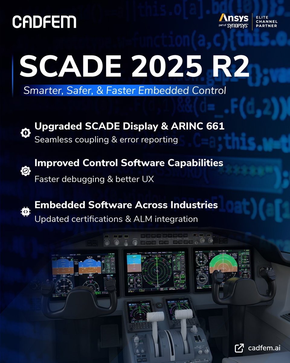 cadfem_in's tweet image. Design. Simulate. Certify — Faster than Ever with Ansys SCADE 2025 R2. 

Visit our website - cadfem.ai

#AnsysSCADE #EmbeddedSystems #SoftwareEngineering #SafetyCritical #Innovation #DigitalEngineering