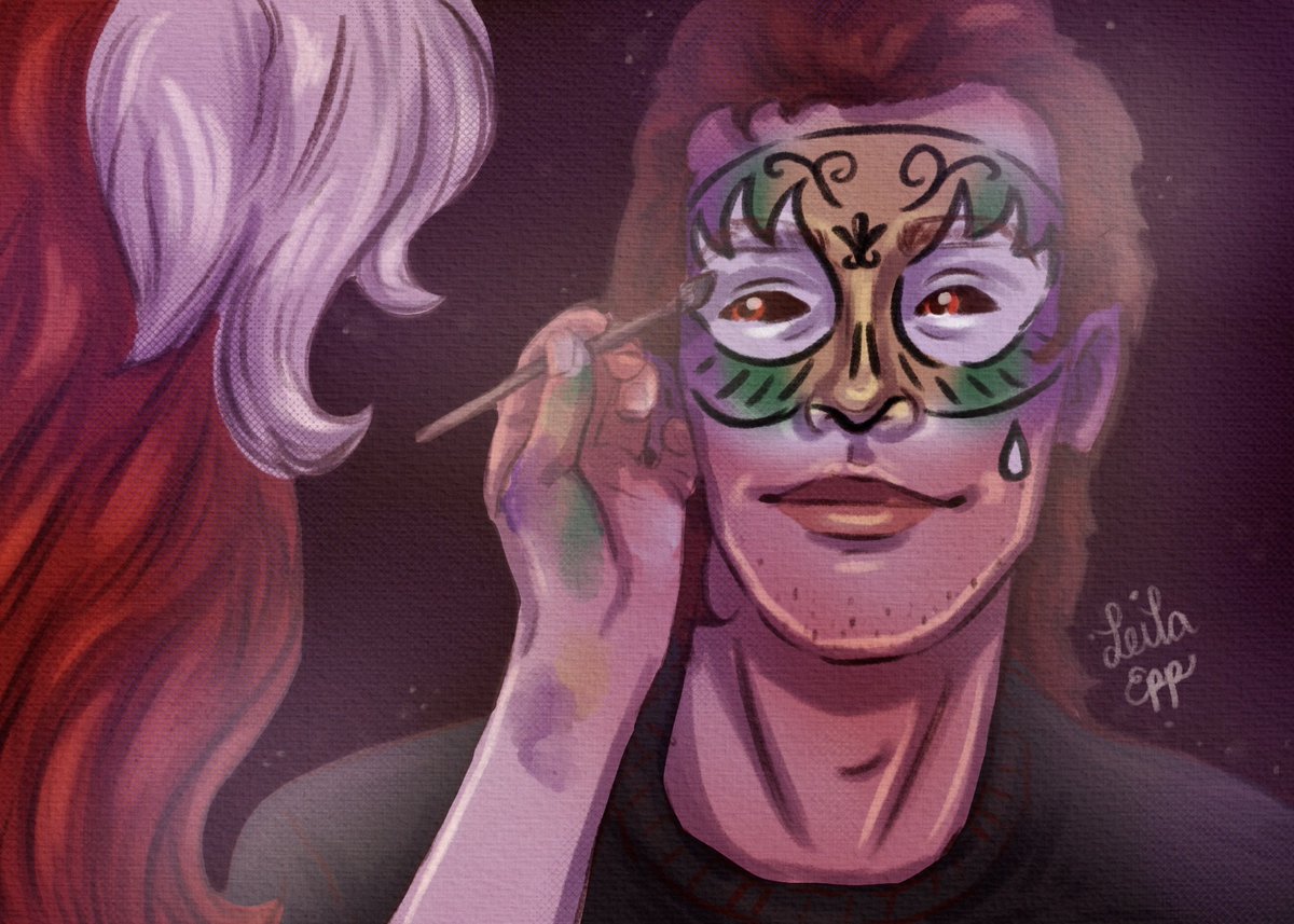 Rogue giving Remy some facepaint for Halloween.

#Romy #xmen