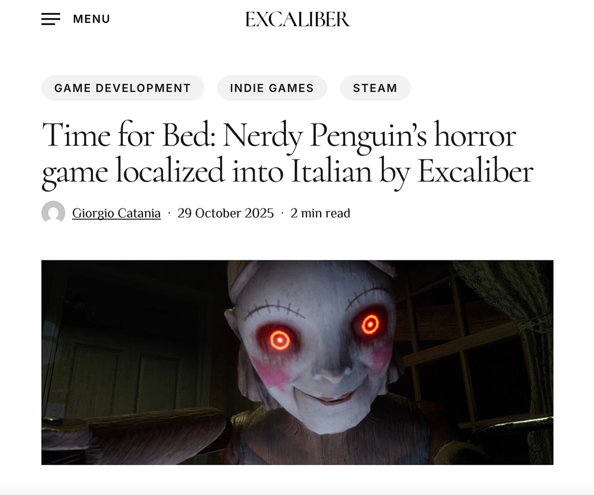 nerdypenguin019's tweet image. イタリアのゲームメディア &quot;Excaliber&quot; にもハロウィーンアップデートを取り上げてもらいました！🙇
#TimeforBed