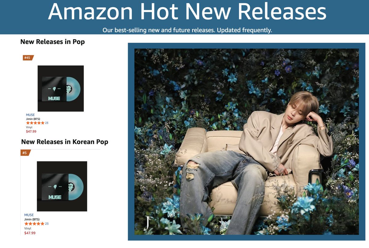 Jimin's MUSE Vinyl has climbed to #45 on Amazon's Hot New Releases 🇺🇸 in the Pop Category!

Can we reach the top 30? Buy now if you haven't!