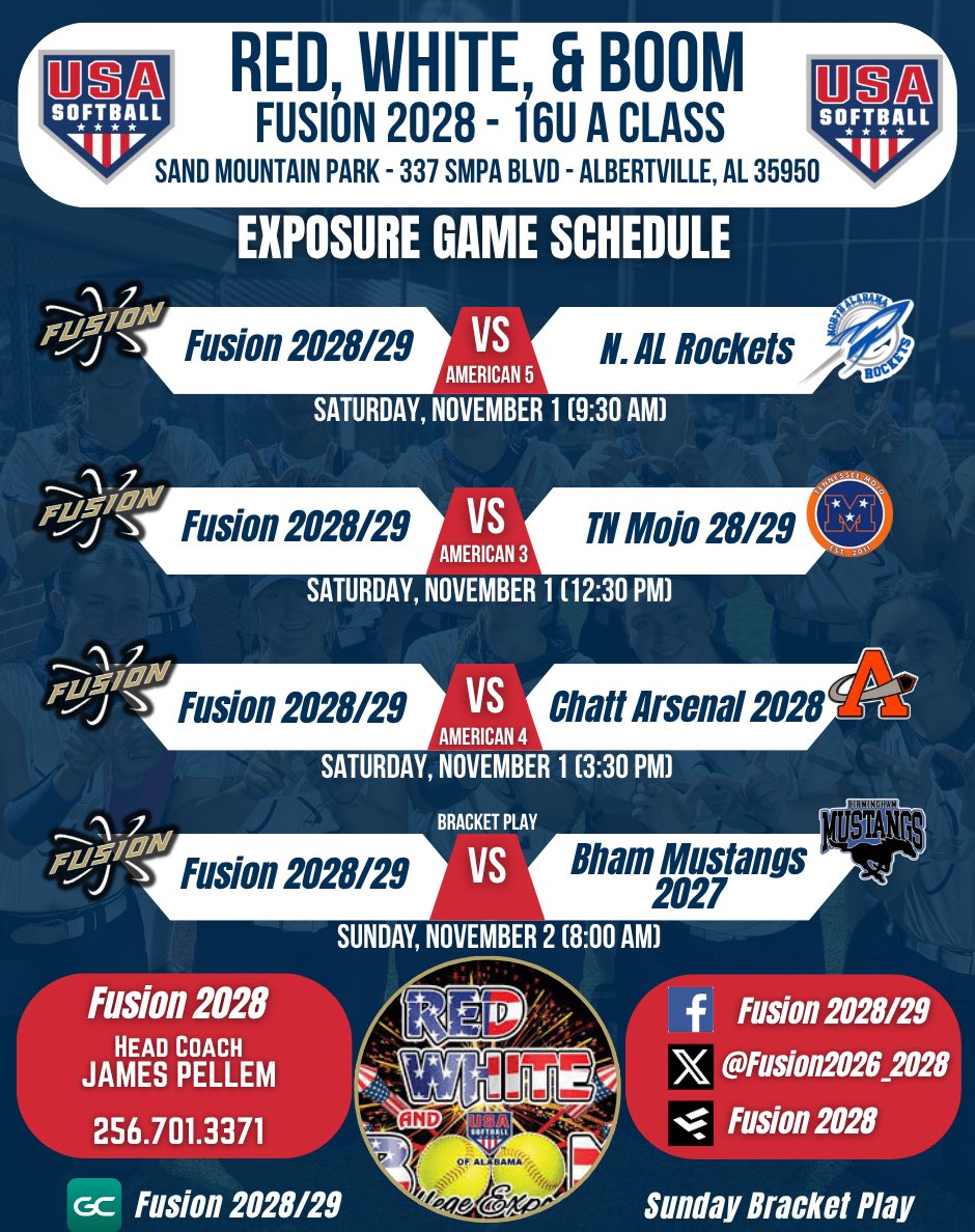 Can’t wait to for Red, White, &amp; Boom tournament this weekend! <a href="/Fusion2026_2028/">Fusion 2026 & 2028</a> <a href="/SunilSportsNews/">Sports News By Sunil Sunder Raj</a> <a href="/KyleParmley/">Kyle Parmley 🥎</a>
<a href="/TopPreps/">TOP PREPS - Free Sports News, Videos & Information</a> <a href="/CoastRecruits/">Coast 2 Coast Recruits</a> <a href="/DirectRecruits/">Direct Recruits</a> <a href="/CSAPrepStar/">PREPSTAR</a> <a href="/Day1toD1/">Day1 to D1</a> <a href="/LineDsoftball/">Line Drive Media</a> <a href="/UNASoftball/">North Alabama Softball</a> <a href="/NWSCC_SB/">Northwest Shoals Softball</a>