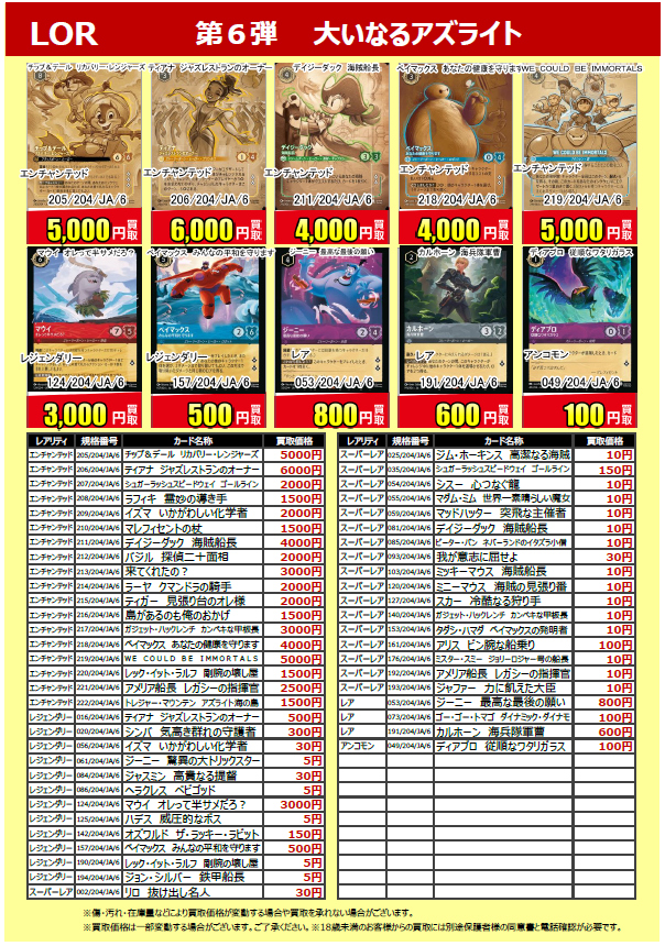 ディズニーロルカナ 最新弾 #大いなるアズライト 最新買取告知を更新