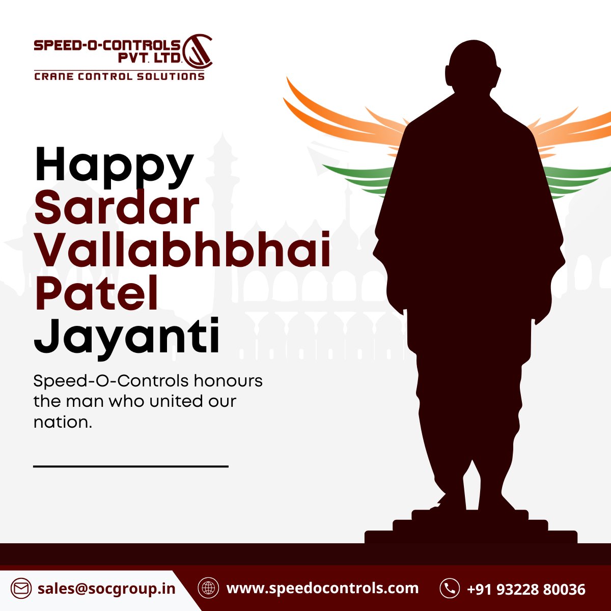 SpeedOControls's tweet image. Happy Sardar Vallabhbhai Patel Jayanti! 🇮🇳
Speed-O-Controls joins the nation in honouring the Iron Man of India — the great unifier who shaped a strong and united nation.
His vision continues to inspire India’s strength and unity. 💪✨
#SpeedOControls #SardarPatelJayanti